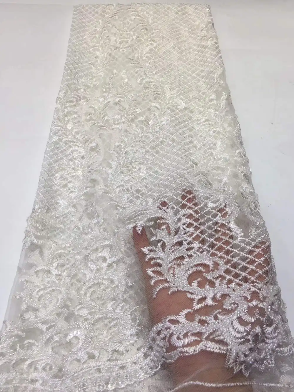 11 Африканская кружевная ткань высокого качества кружевная aso ebi сетчатая ткань вышитая полностью бисером нигерийский Швейцарский кружевной ткани 5 ярдов RG405 - Цвет: 11