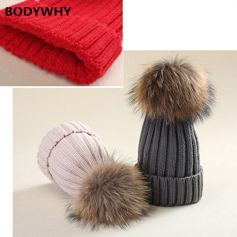 

New Women Winter Knit Hat Real Fox Fur Pompom Beanie Bobble Hat Removable Warm Female Warm Snow Caps Ladies Elegant Princess Hat