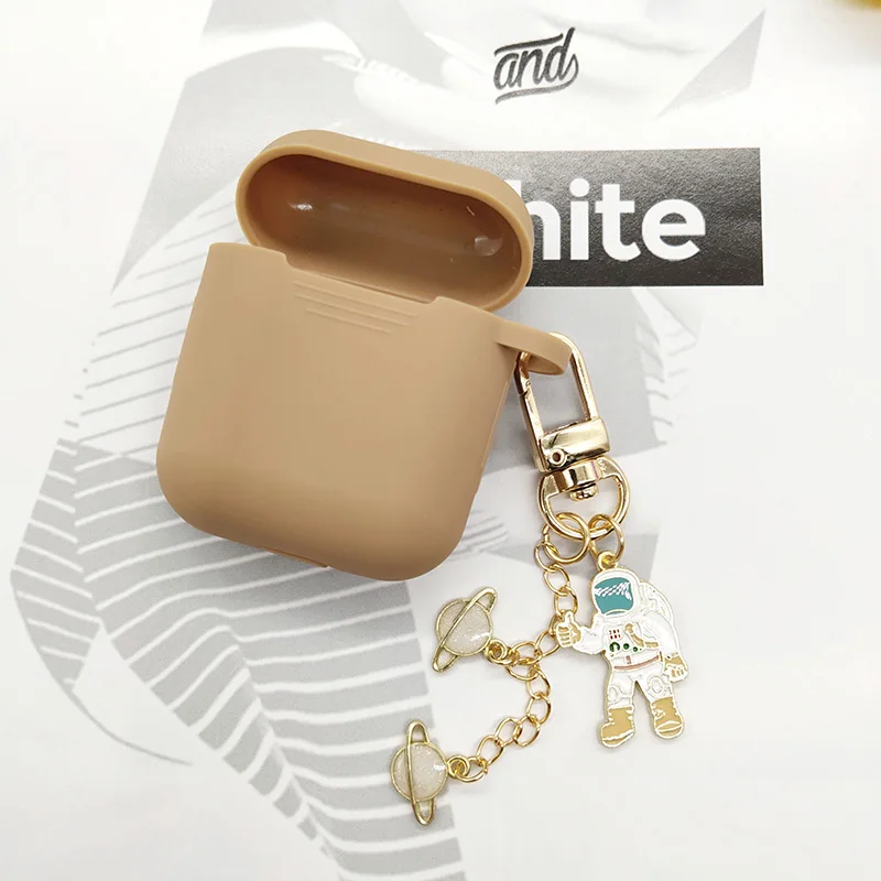 Brown Роскошный силиконовый чехол с космическим космонавтом для Apple Airpods 1, 2, чехол для аксессуаров, защитный чехол, чехол для наушников, брелок - Цвет: Brown