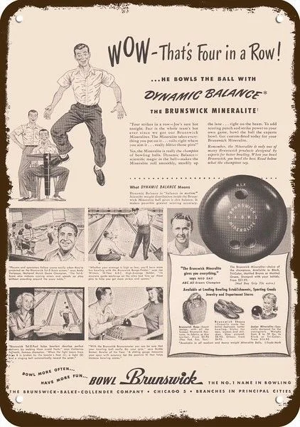 

1948 Brunswick Mineralite Bowling Ball Vintage Look Replica Metal Sign