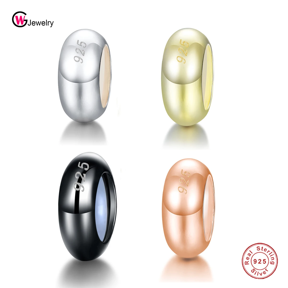 

4Pcs WG 925 Silver Stopper Beads Charms 4 Styles Color Silicone Spacer Bead With Rubber Inside DIY Original Bracelet Making