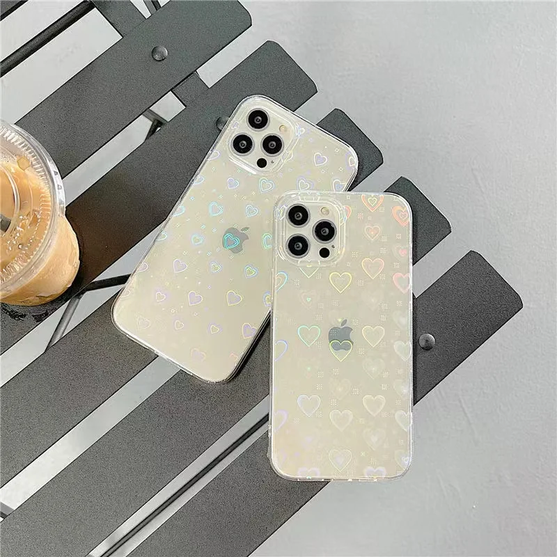 laser love tpu case for oppo find x3 lite x3 pro reno 5 a94 clear gradient phone cover for realme 8 pro 7 6 c3 xt 5 5i 6i capa free global shipping