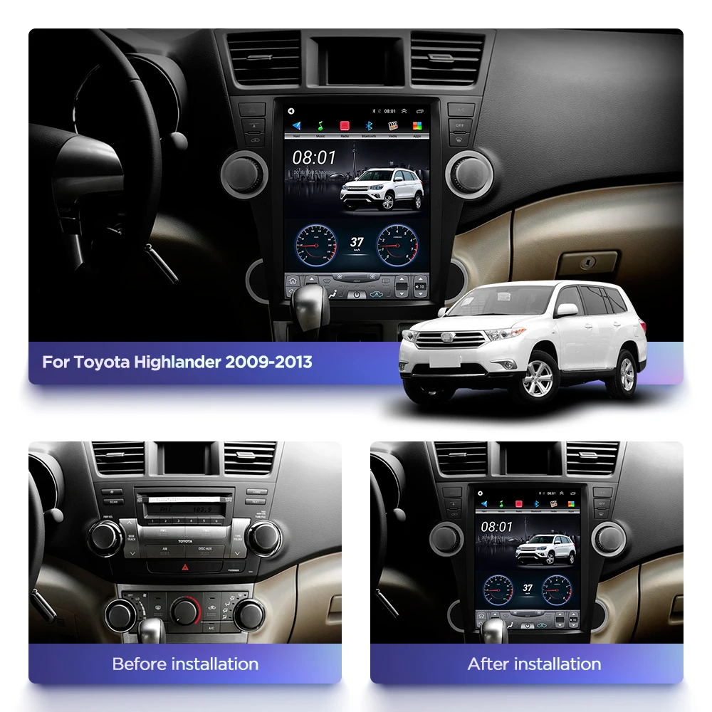 Мультимедийный видеоплеер для Toyota Highlander 12 1 9 с вертикальным экраном 2009 дюйма 4G Lte