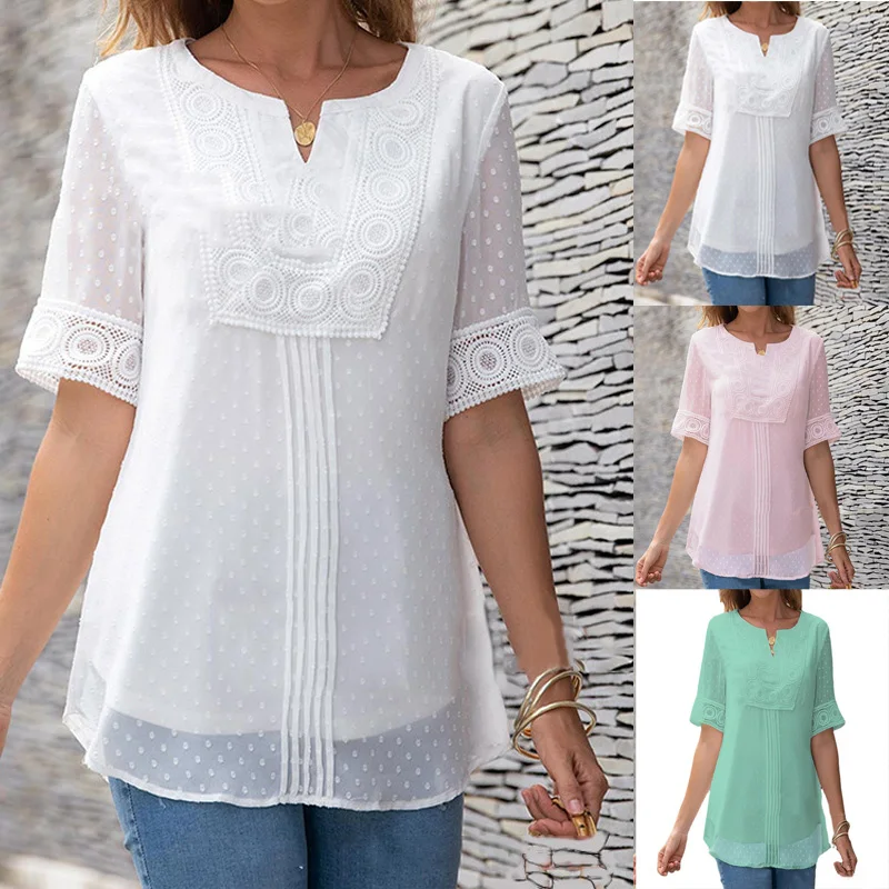 

Женский топ с V-образным вырезом и коротким рукавом, свободного покроя