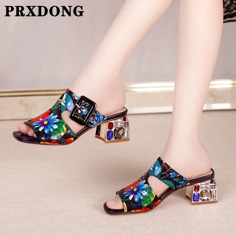 

Ladies Slippers Summer Women Shoes 2021 New Fashion Slip on Rhinestone High Heels Shoes Woman Dress Party Casual Sandals 34-43