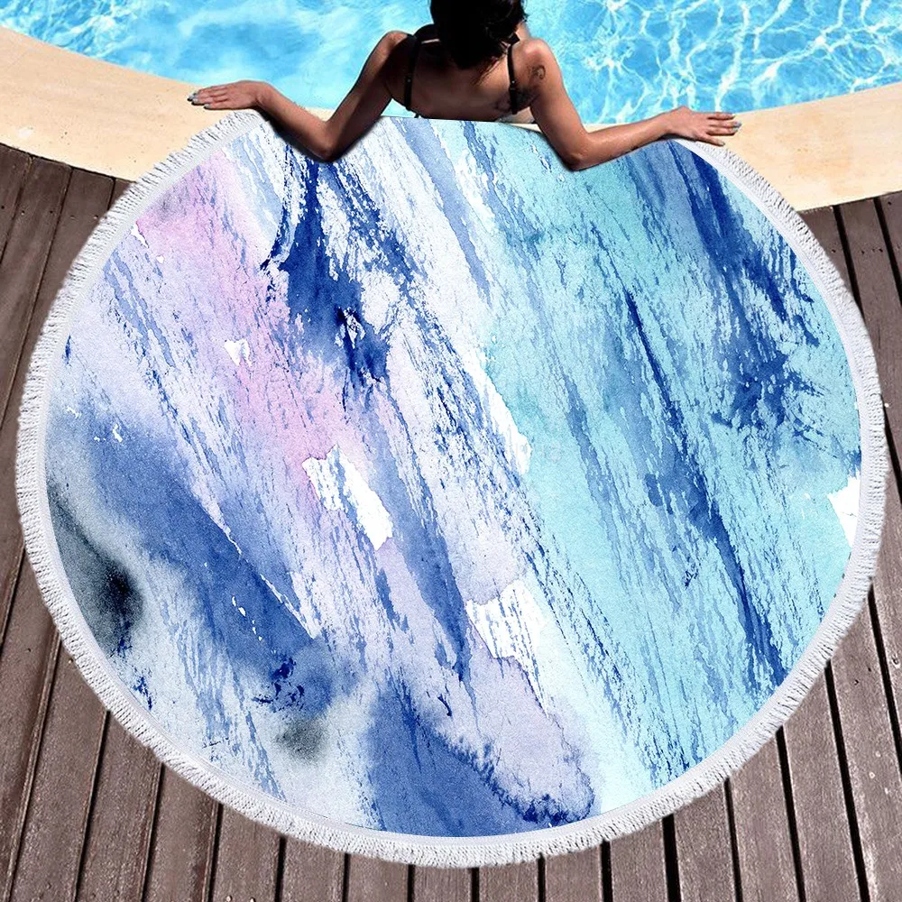 

3D Digital Printed Modern Colored Marbling Microfiber Round Bath Towel Swimming-beach Surfers Beach Towel for Men and Women