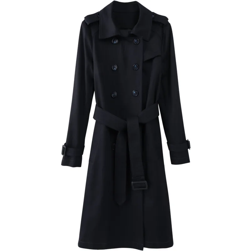

Autumn Winter Women Casual Solid Color Double Breasted Outwear Fashion Office Coat With Belt Chic Epaulet Design Long Trench