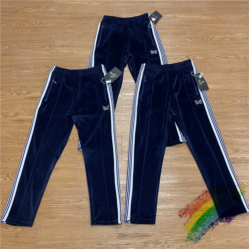 

2021ss Needles Pants Men Women 1:1 High Quality Velvet Needles AWGE Sweatpants Butterfly Embroidered AWGE Trousers
