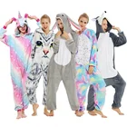 Женские пижамы-кигуруми в виде животных для взрослых, фланелевая одежда для сна, косплей, зимние комплекты унисекс с мультяшным единорогом и стичем
