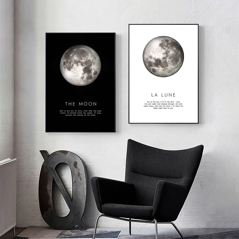

Декоративная фотография «Луна», холст с цитатами, плакат на стену, черно-белый цвет, украшение для гостиной