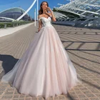 Розовые Свадебные платья с аппликацией 2021, свадебные платья из фатина с открытыми плечами, женское платье невесты