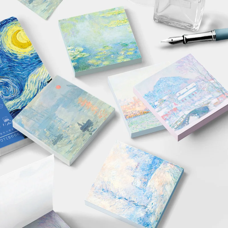 

50 Sheets/Set Van Gogh Monet Oil Painting Series Memo Pads INS Style Starry Night, Sunflower Sticky Notes Stationery Supplies