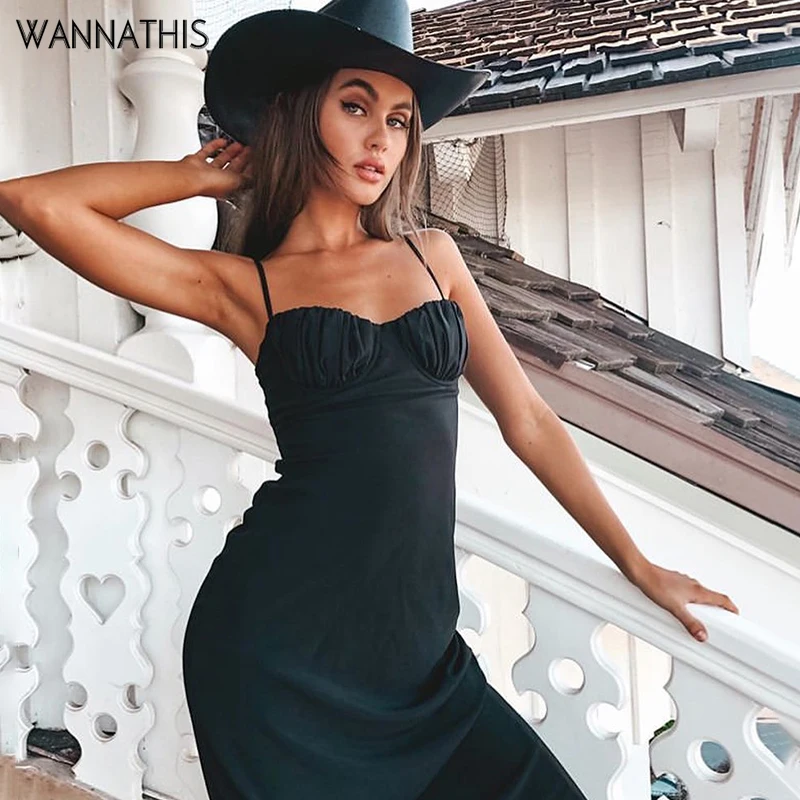 WannaThis атласная Спагетти ремень Платье трапециевидной формы для вечеринки