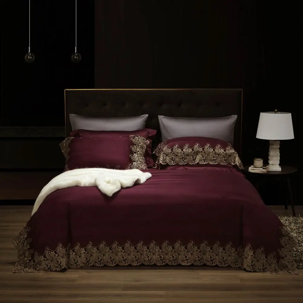 

Комплект постельного белья Svetanya из египетского хлопка с кружевом, жаккардовая простыня, наволочка, пододеяльник, комплекты постельного бел...