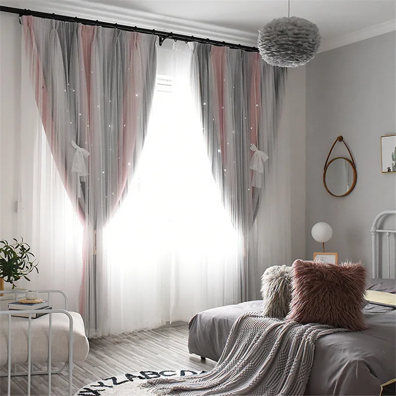 

popular faded color hollowed stars satteen tube curtain living room blackout curtain 1panel