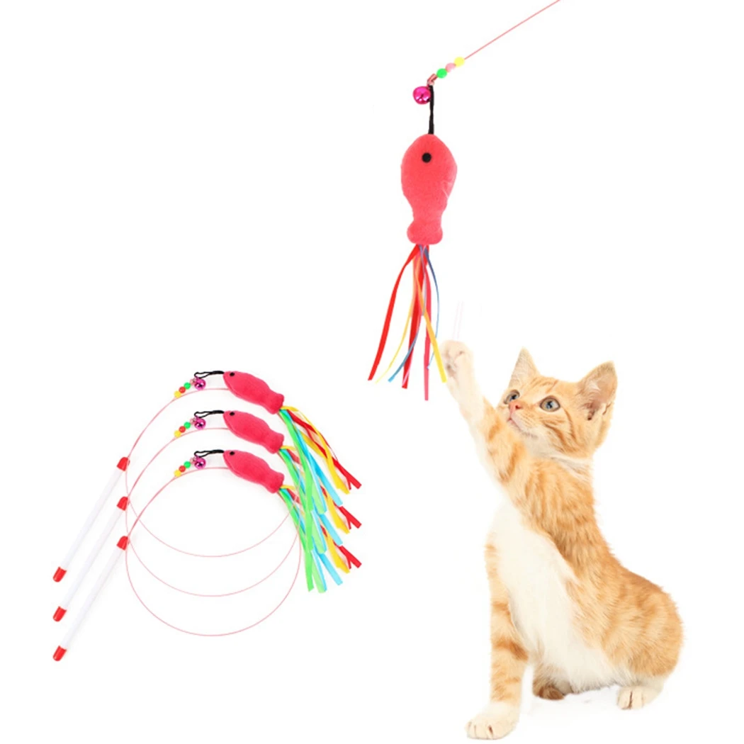 

Cat Toy Pet Cat Fishing Wand Interactive Steel Wire Kitten Fishing Rod Toy Kitten Teaser Toys for Cats Random color