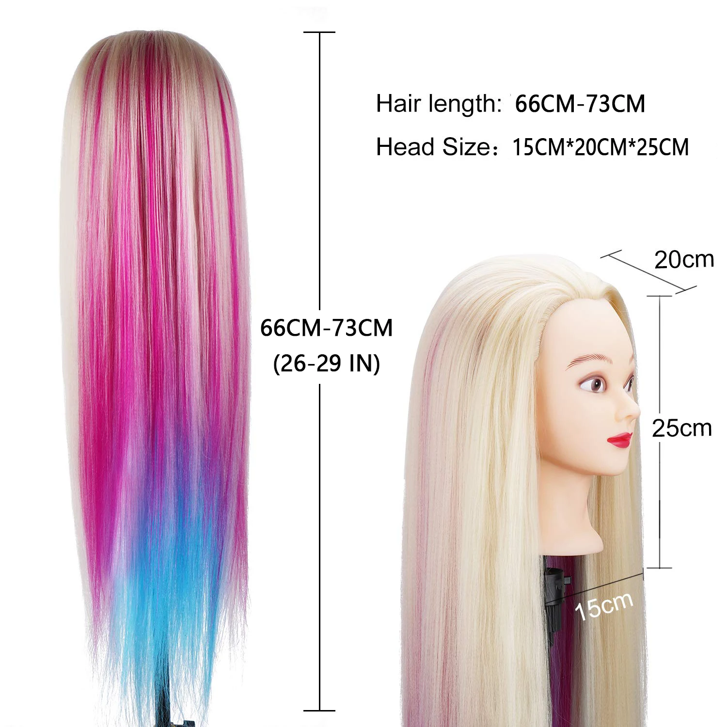 Голова для обучения парикмахерской 26 дюймов манекен из радужной синтетической