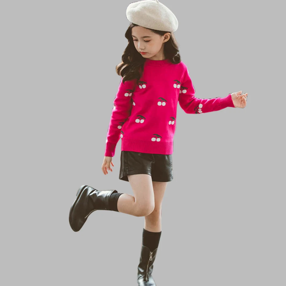 Свитер для девочек джемпер с вышитым рисунком детский вязаный свитер длинными