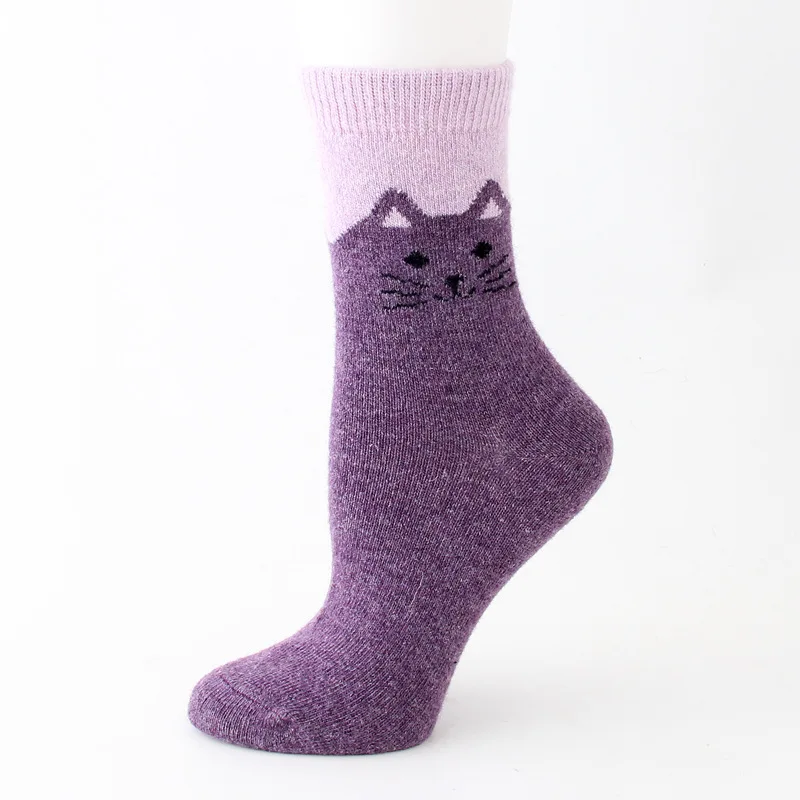 Fly Love Wool Socks for Women Winter Thick Warm Cozy Cat Pattern Middle Tube Crew Boot Socks 12 Pairs