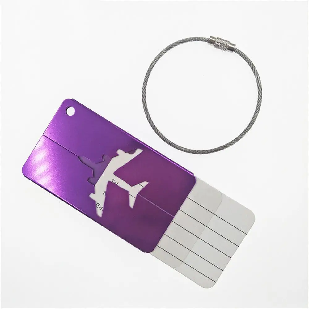 purple Металлические багажные бирки, багажный чемодан, ID адрес, имя, держатель, рюкзак, посадочная бирка, держатель этикеток для женщин, мужчин, аксессуары для путешествий - Цвет: purple