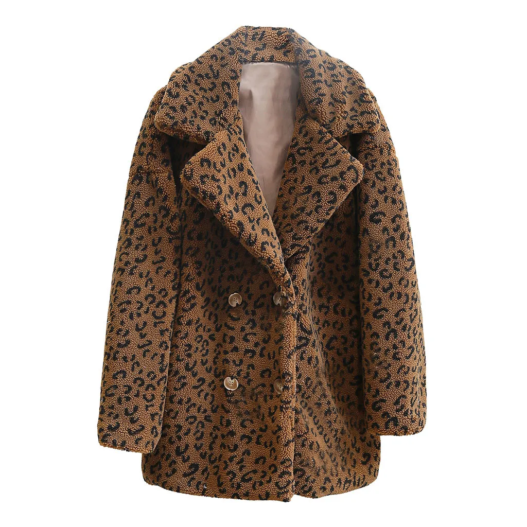 SAGACE 2020 Winter New leopard Double-breasted Woolen Coat Women's Leisure Jacket Female Loose Large Size Overcoat Slim | Женская