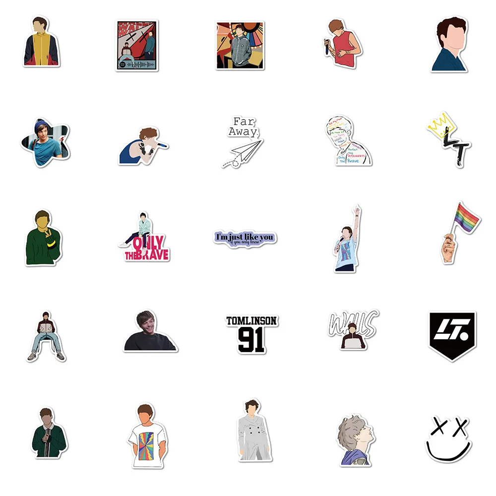 Pegatinas de Singer Louis Tomlinson para ordenador port&aacute;til, almohadilla de botella de agua de PVC, pegatina de juguete impermeable, 10/50 Uds.-5