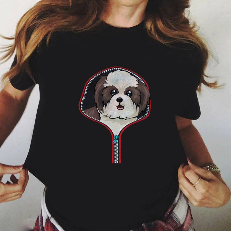 Женская футболка с принтом забавных собак черная в стиле Харадзюку модная