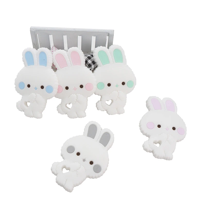 Chenkai 50PCS BPA Free Silicone Rabbit Teether Cute Animal Catrtoon Bunny Teethers For DIY Nursing Pacifier Clip Soother Chain