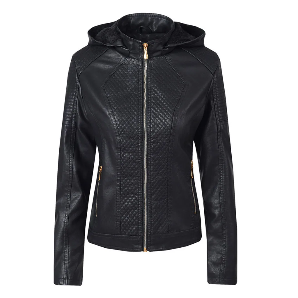 Женские куртки из искусственной кожи зимнее флисовое уплотненное пальто с