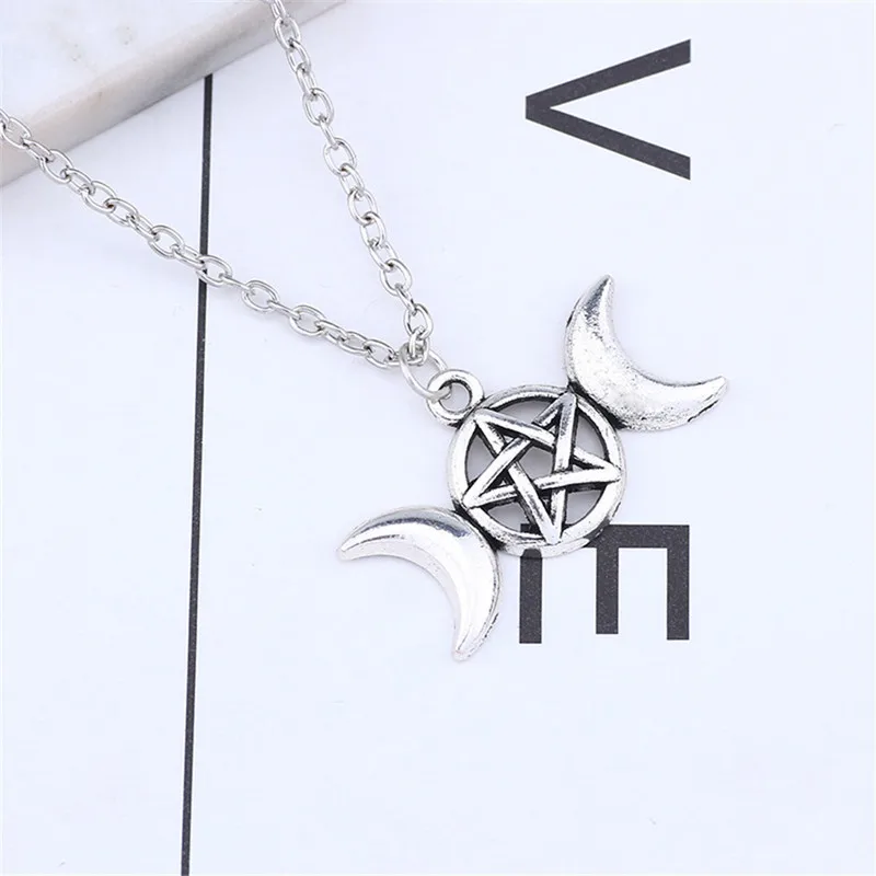

TRIPLE MOON PENDANT pentacle pentagram pagan wiccan gift moon phases moon goddes