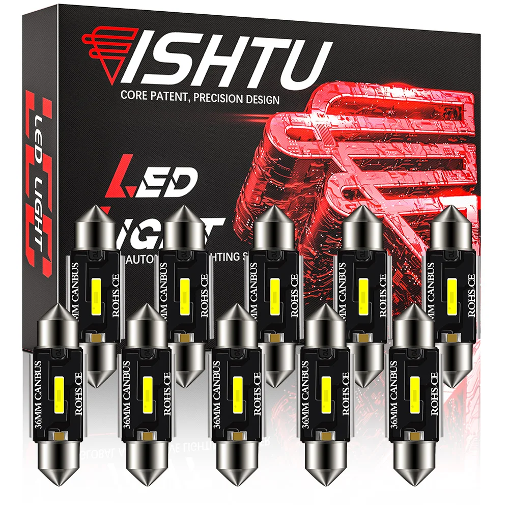 

ISHTU 10pcs Festoon 31MM 36MM 39MM 41MM 12V/24V C5W C10W LED Bulbs Canbus Car Dome Map Reading License Plate Light Auto Lamp