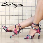 Женские туфли для танцев Ladingwu, современные туфли из денима с цветочным принтом, обувь для латинских танцев, обувь для танцев, Обувь для бальных танцев с мягкой подошвой