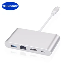 Trumsoon Type-C to Ethernet RJ45 Network 4K HDMI-compatible USB 3.0 C Charge Adapter for MacBook Dell XPS15 Samsung S21 Dex TV