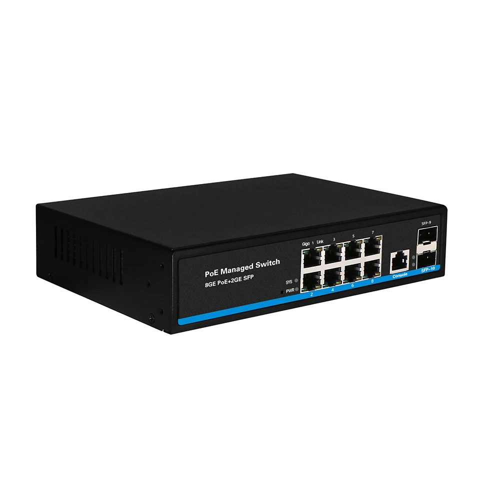 L2 управляемый коммутатор POE switch 8 портов с 2 порта 100/1000 м для программирования в