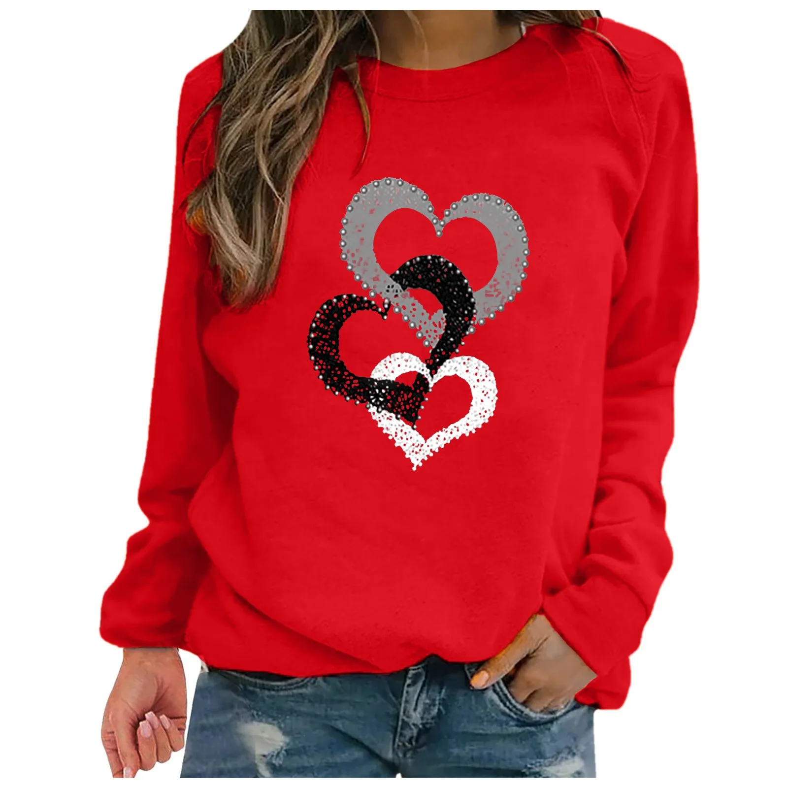 

Свитшот женский с сердечком, Модный милый разноцветный пуловер для девушек и женщин, свитшот на День святого Валентина