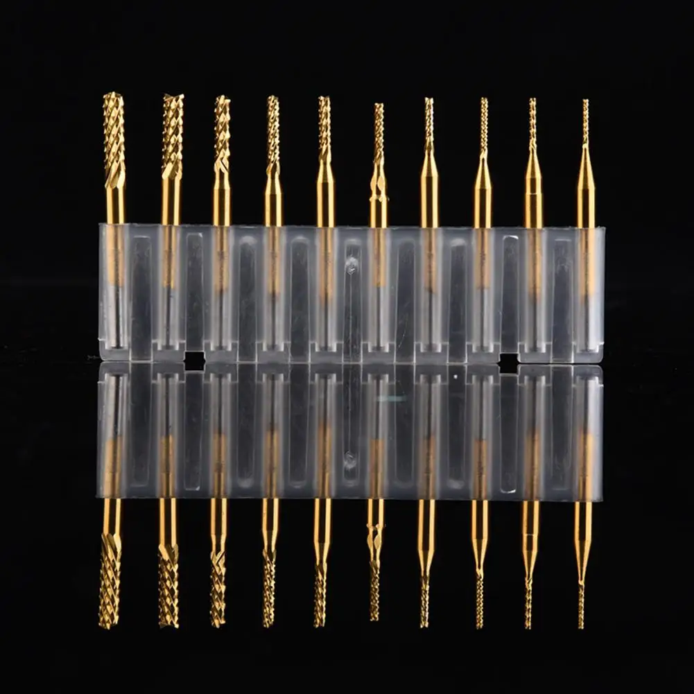 10 PCS 0.8-3.175 MM PCB Titanium Plating Drill Bit Set Engraving Cutter Rotary CNC End Mill | Инструменты