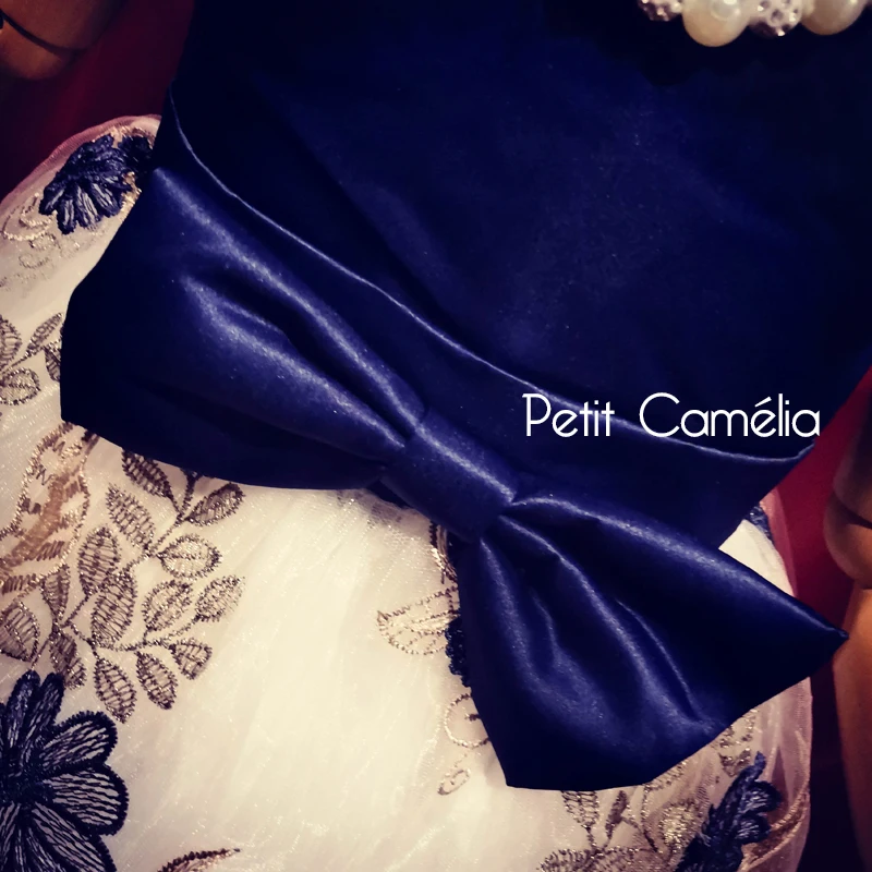 Petit Camelia/Элегантные вечерние платья с цветочной вышивкой и бантом; свадебное платье; Детский костюм; платье принцессы для девочек; одежда для детей