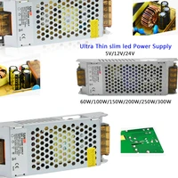 ultra thin power supply ac110 240v to dc12v 24v 60w100w150w200w250w300w led strip driver light transformer