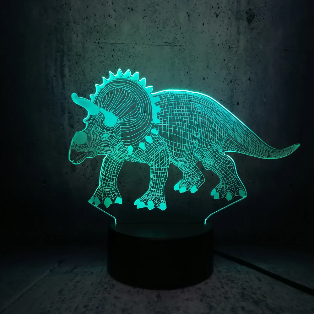 Трехмерная светодиодсветодиодный лампа Triceratops для фанатов динозавров фигурки из
