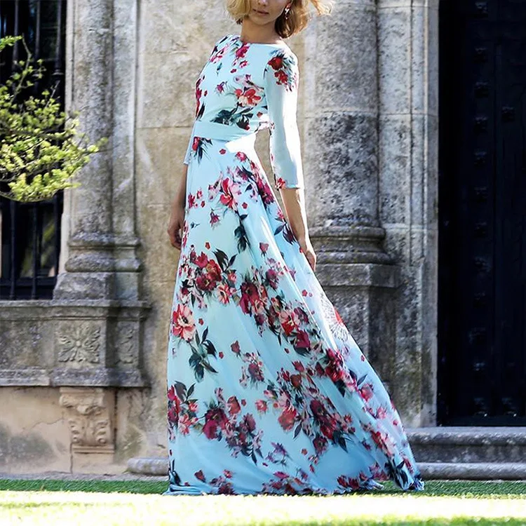Plus Size Floral Printed Bohemian Dresses for Women Casual Summer Beach Dresses O Neck Party Night Club Vestidos