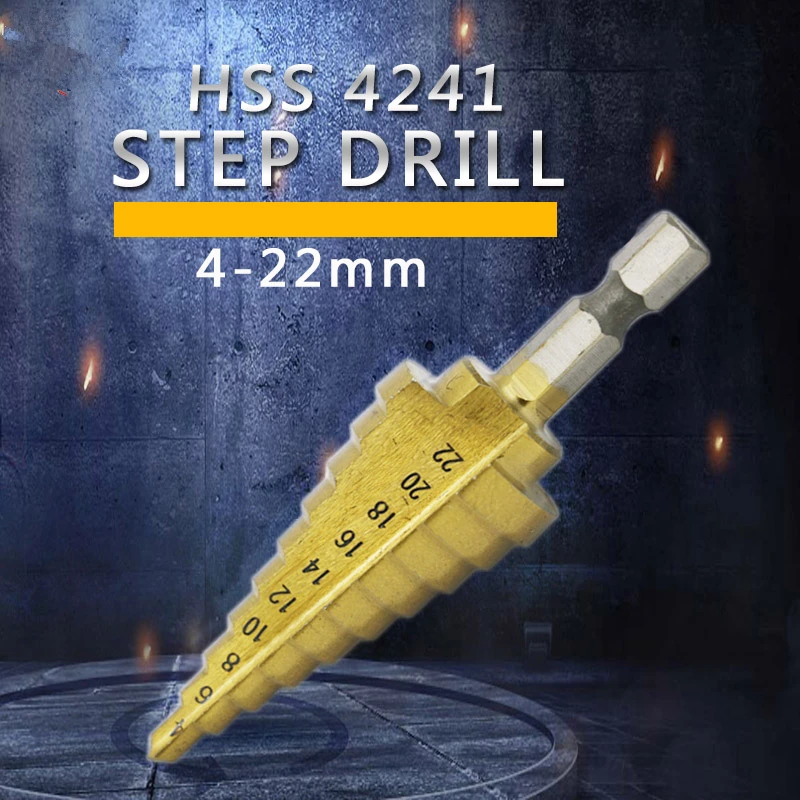 

Hex Titanium Step Cone Drill Bit Hole Cutter 4-22MM HSS 4241 For Sheet Metal