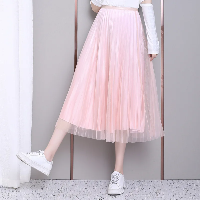 Плиссированная юбка-пачка феи градиентная Юбка-миди с металлической сеткой