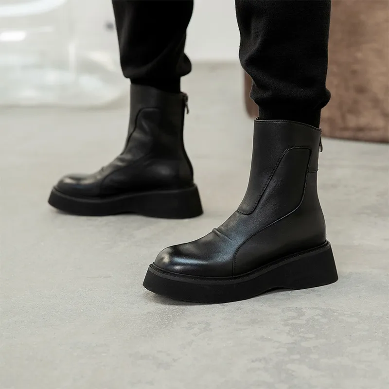 

Asumer 2020 new arrive genuine leather thick bottom women's boots round toe zip autumn winter casual shoes ladies ankle boots