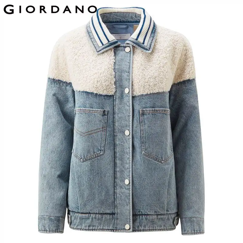 Giordano Женская куртка из полиэстера стеганая джинсовая хлопка с отложным