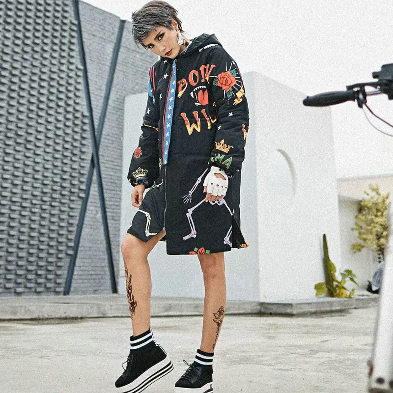 5 Harajuku Стили Девушки Студент Зимнее Хлопковое Пальто Мультфильм Печатный Толстый С Капюшоном Парка Женщины Хлопковое Пальто Женский Мягкая Куртка