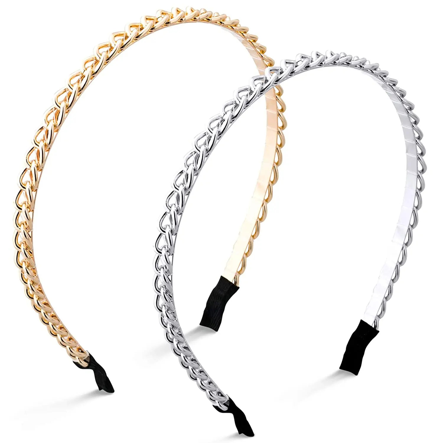

2Pcs Women Chained Headband Fashion,Gold Metal Thin Headbands for women Girls,Beauty Silver Headbands Hair Hoop Hair Accessori