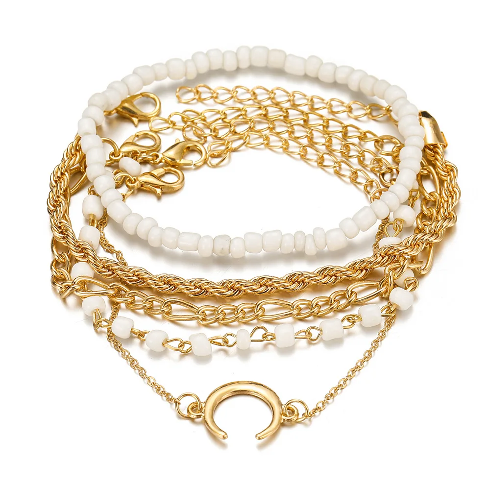 

Bohemia Style Bracelet Yellow Gold Color Moon Chain Bangles For Women Jewelry Beads Trendy Charms Bracelet Wedding Gift