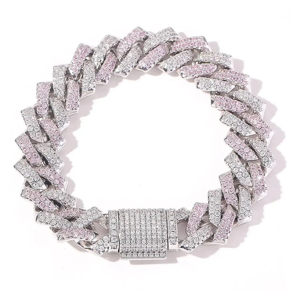

Iced Out Chains Bracelet for Men Women 14mm Pink Miami Micro Pave Zircon Bracelets Fashion Hip Hop Rock Jewelry