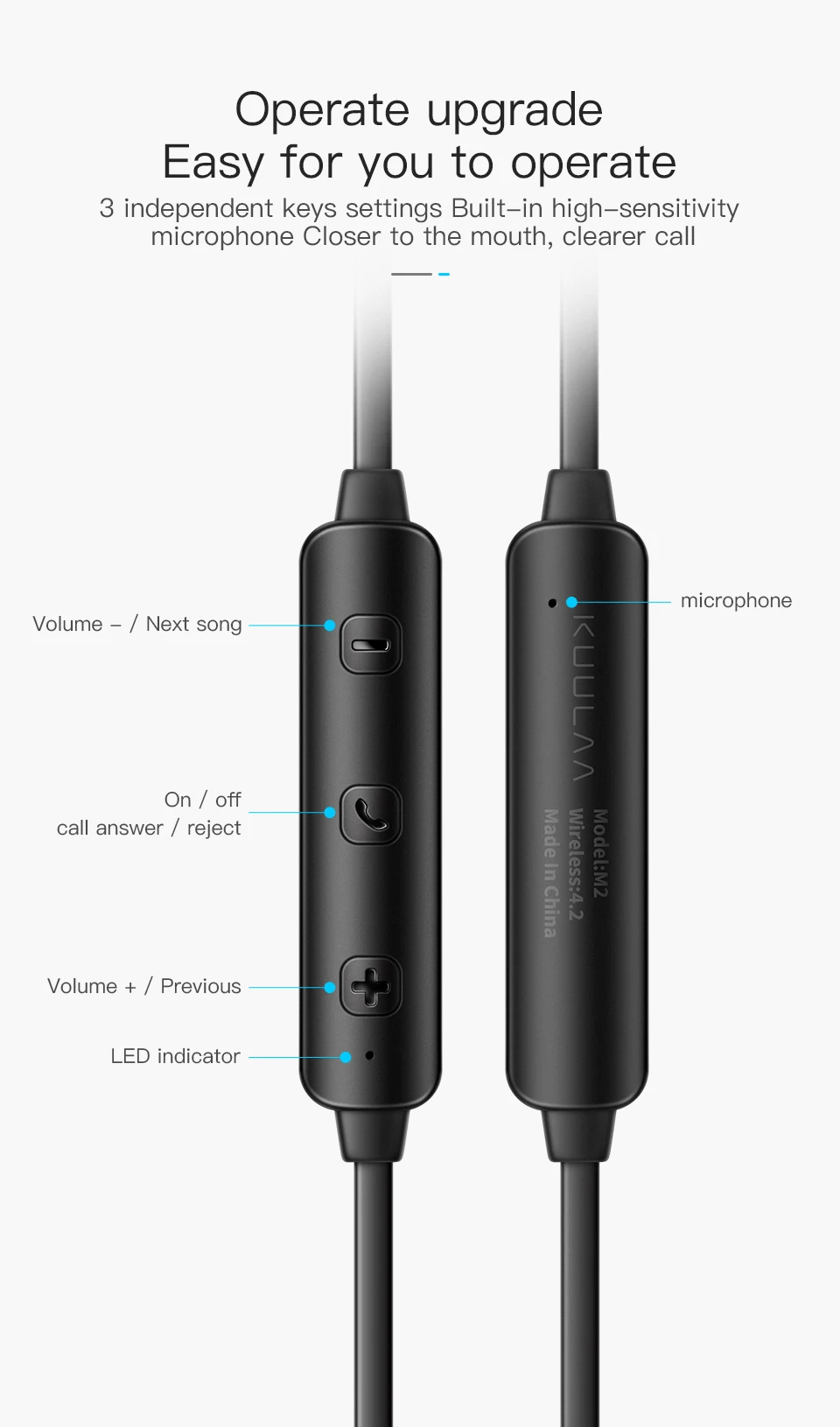KUULAA, Bluetooth наушники, беспроводные наушники, шейные, спортивные, свободные руки, вкладыши, Bluetooth гарнитура для телефона, Fone de Ouvido