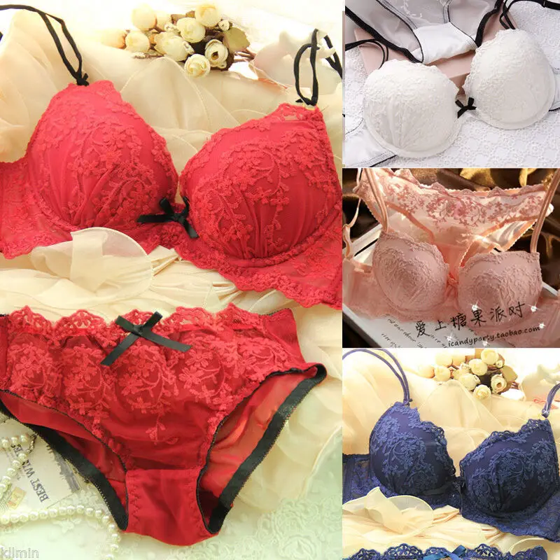 

Sexy Embroidery Lace Extreme Push Up Underwear Padded Bra Set Plunge Bra Sets New Fashion
